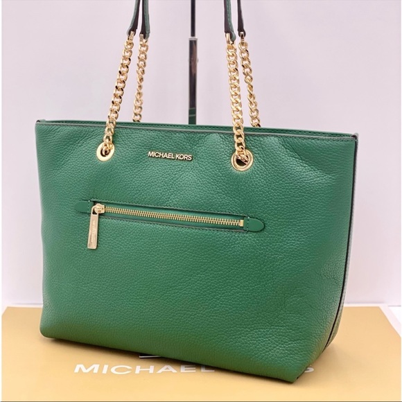 New Michael Kors Medium Front Zip
Chain Tote Bag Leather JEWEL GREEN - Picture 4 of 14